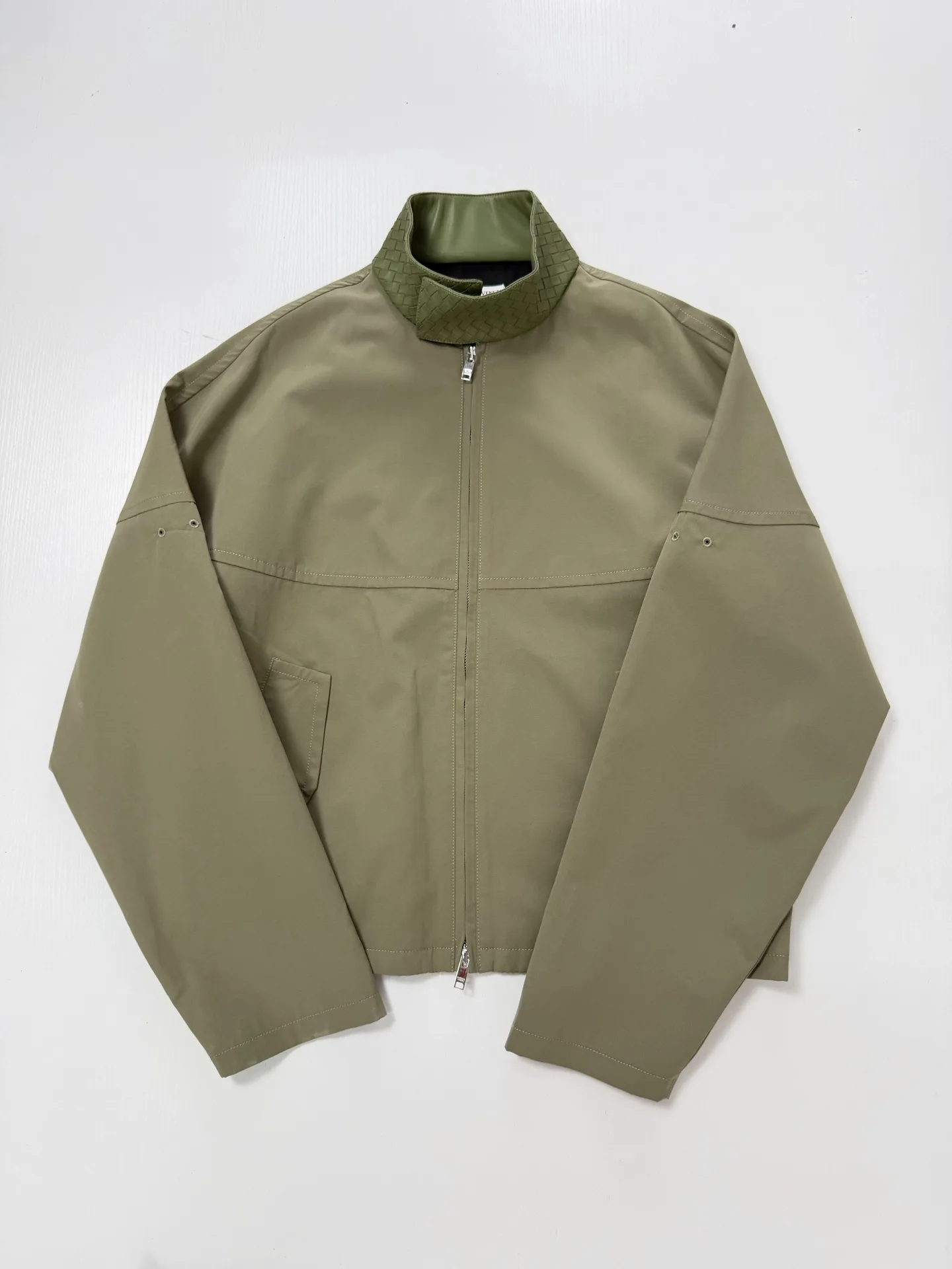Intrecciato Leather-Trimmed Cotton-Blend Jacket D36520665 — view 3