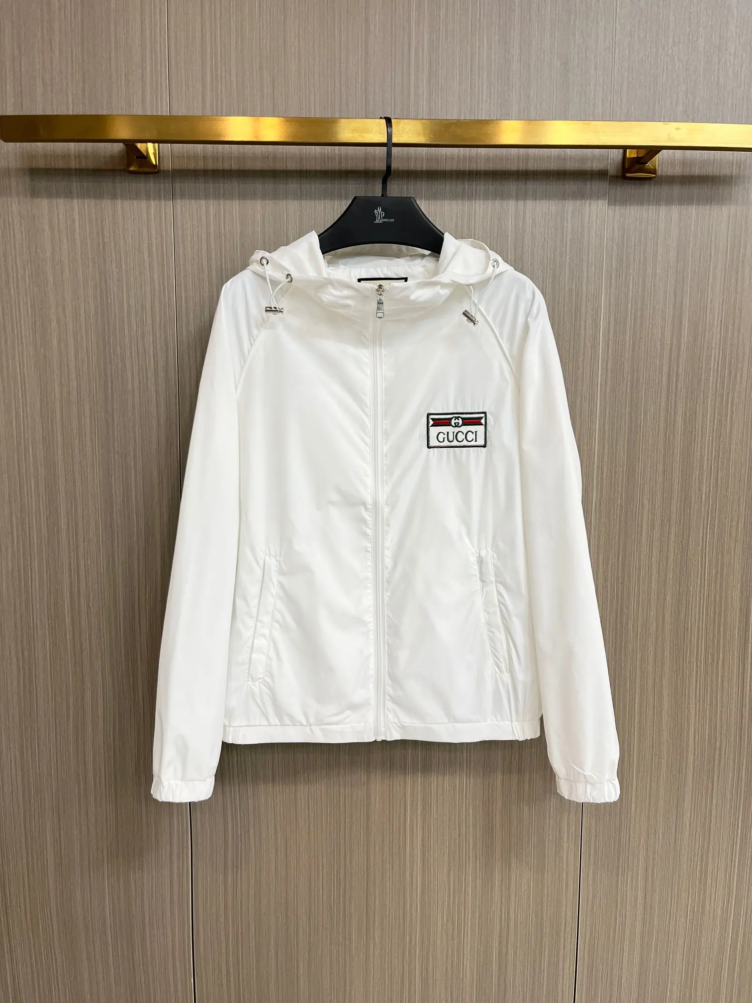 Logo-Patch Hooded Windbreaker Jacket D38014367
