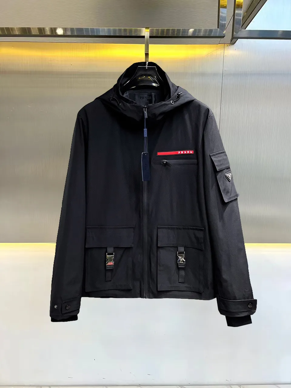 Hooded Technical Fabric Utility Jacket D38014698