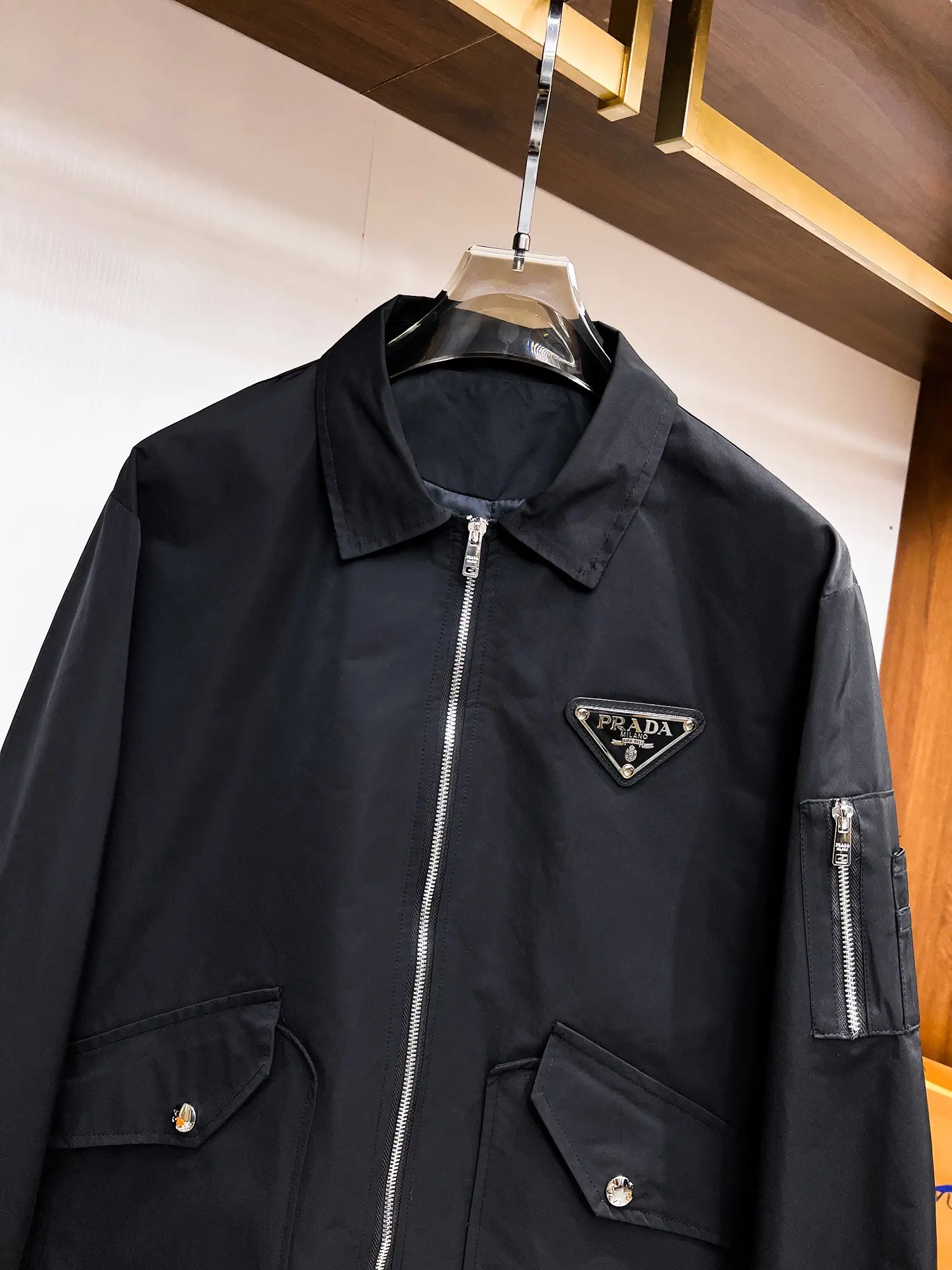 Logo-Appliqué Zip-Up Harrington Jacket D38014732 — view 3