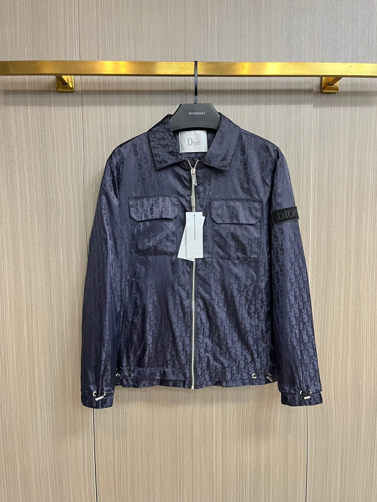 Oblique Jacquard Zip-Up Jacket with Packable Hood D38014393