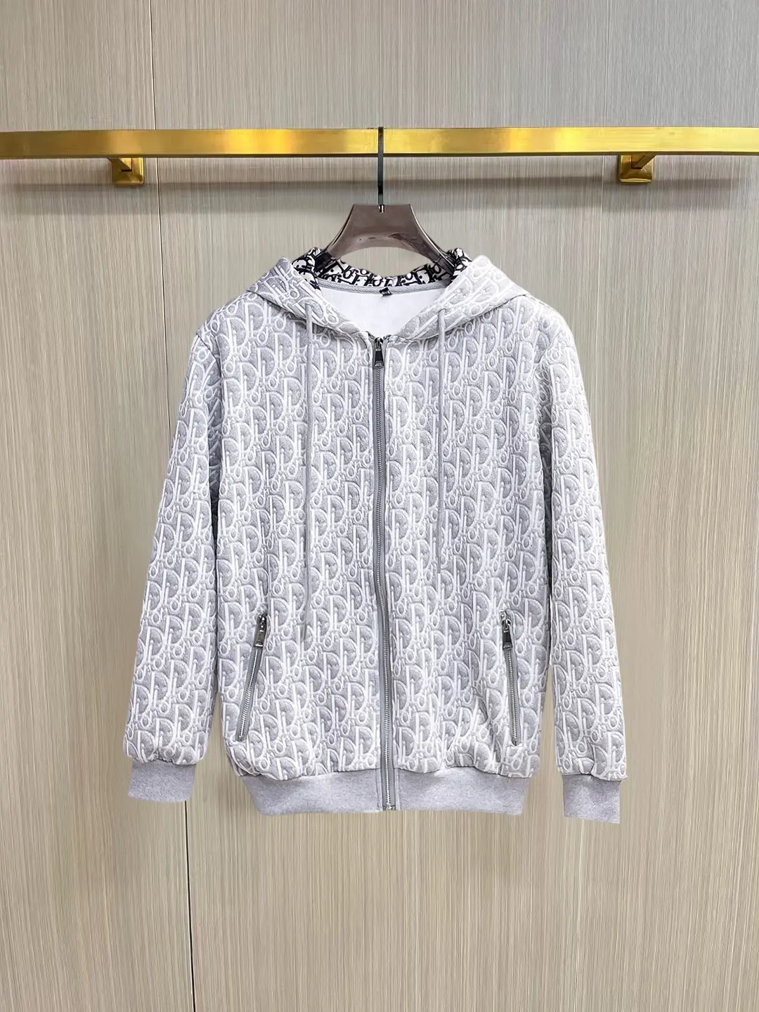 Oblique Jacquard Zip-Up Hoodie D38014343