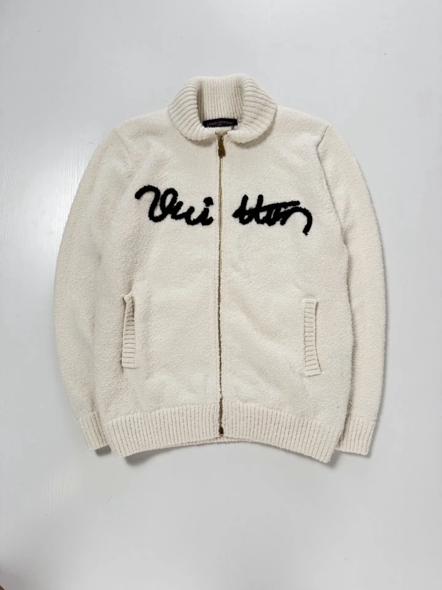 Logo Embroidery Bouclé Knit Zip-Up Cardigan D38020736 — view 3