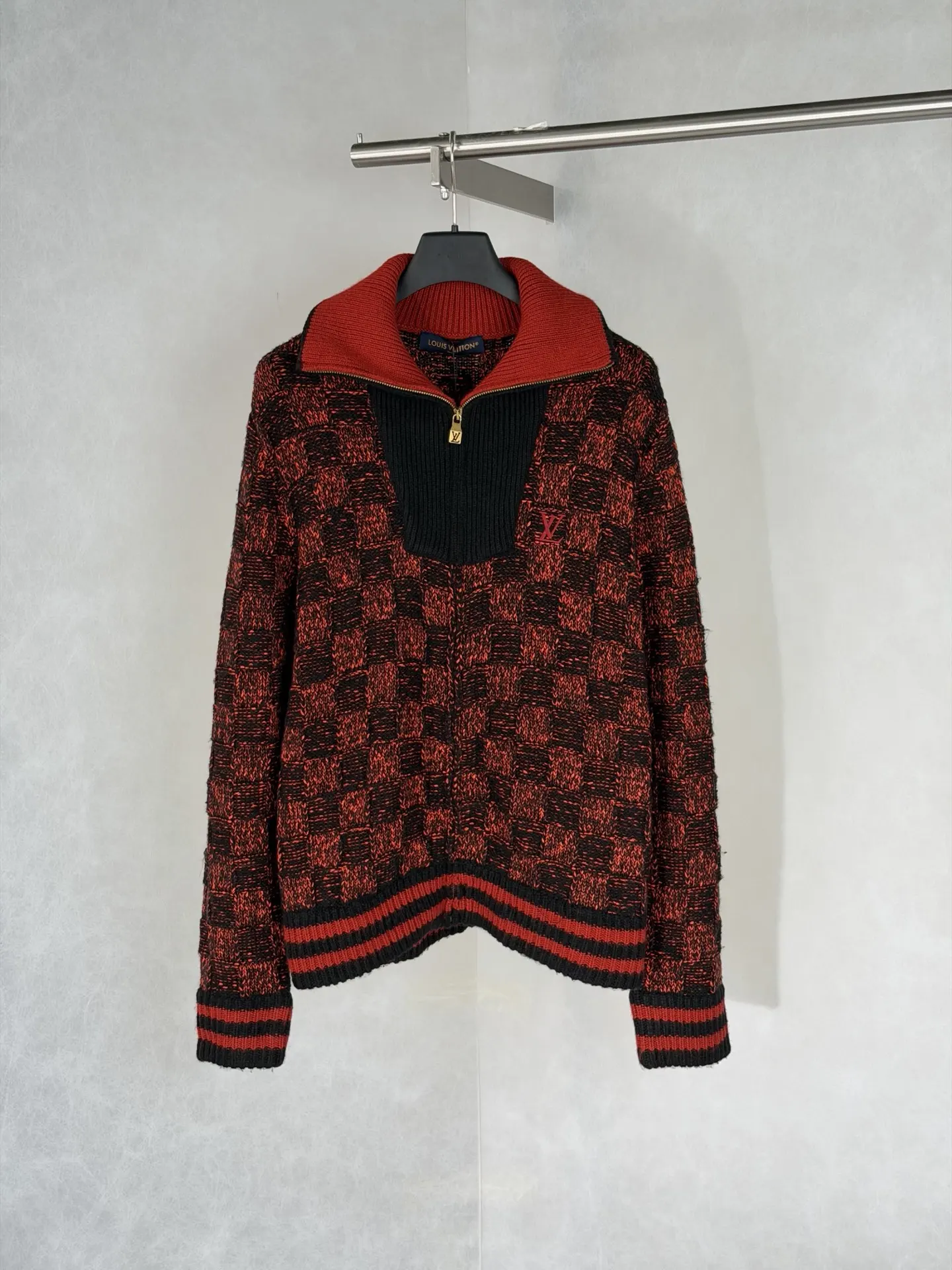Damier Half-Zip Checkered Knit Sweater D38020672