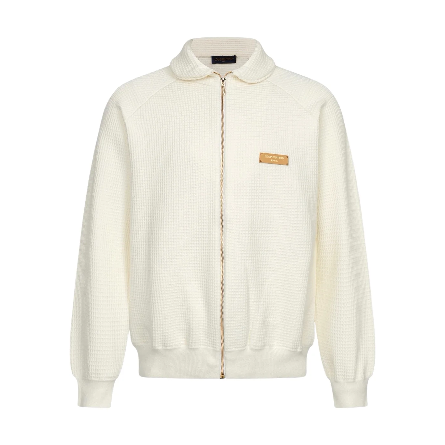 Waffle-Knit Zip-Up Jacket with Leather Logo Patch D38021166