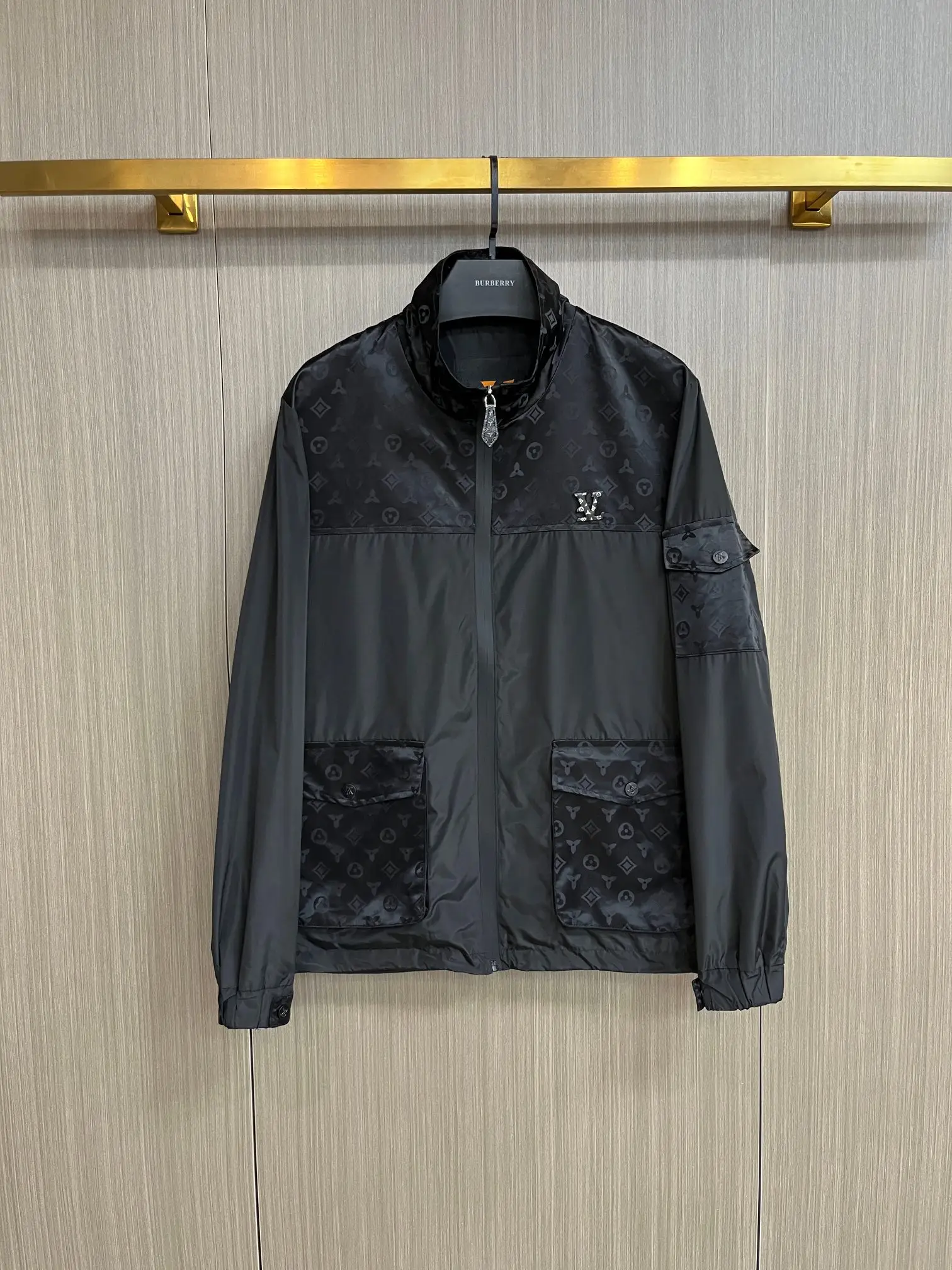 Monogram Panel Zip-Up Jacket with Packable Hood D38014372