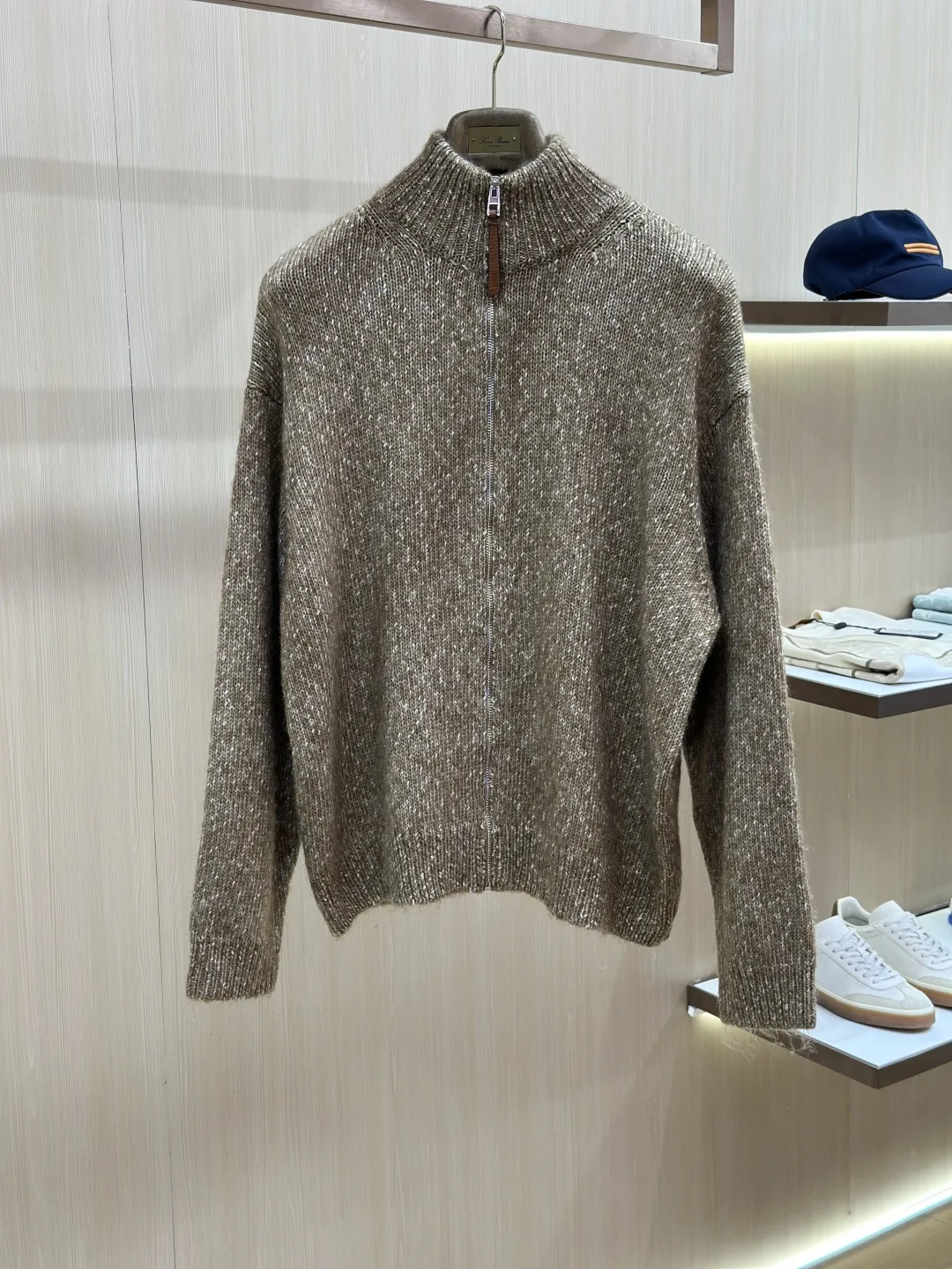Anagram Intarsia Zip-Up Knit Cardigan D38019143
