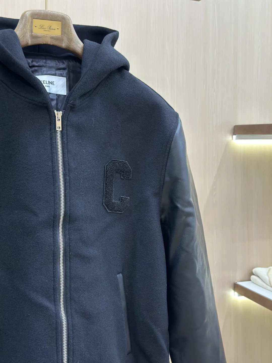 Leather-Sleeve Wool-Blend Hooded Varsity Jacket D40019141 — view 6