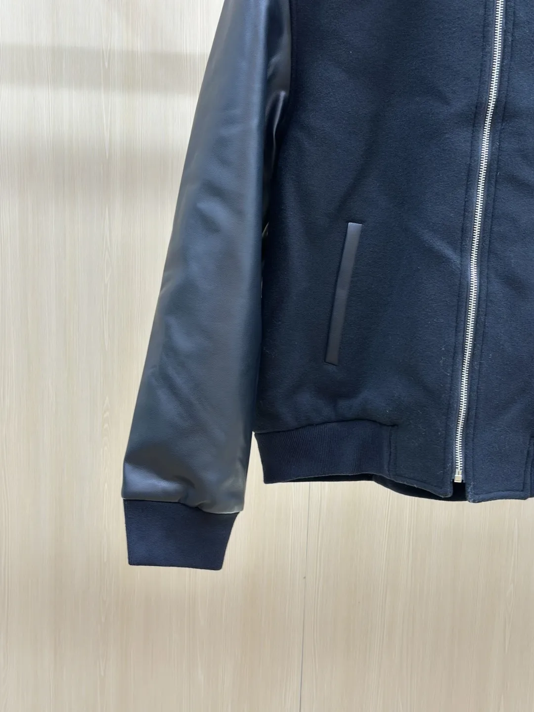 Leather-Sleeve Wool-Blend Hooded Varsity Jacket D40019141 — view 7