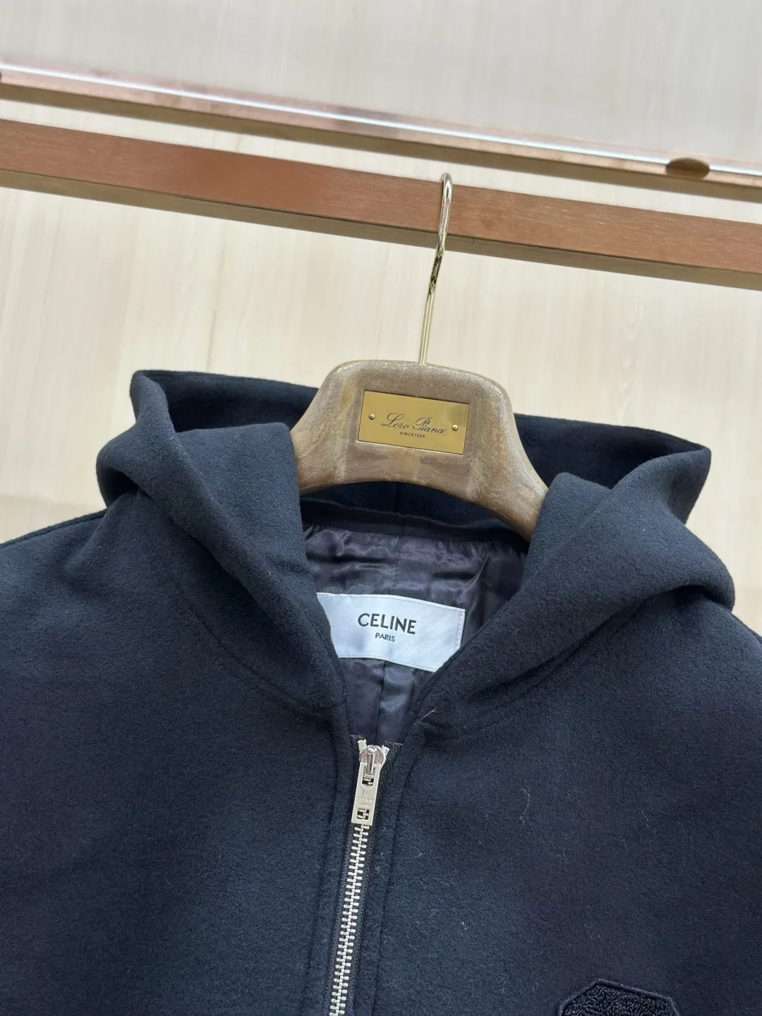 Leather-Sleeve Wool-Blend Hooded Varsity Jacket D40019141 — view 8