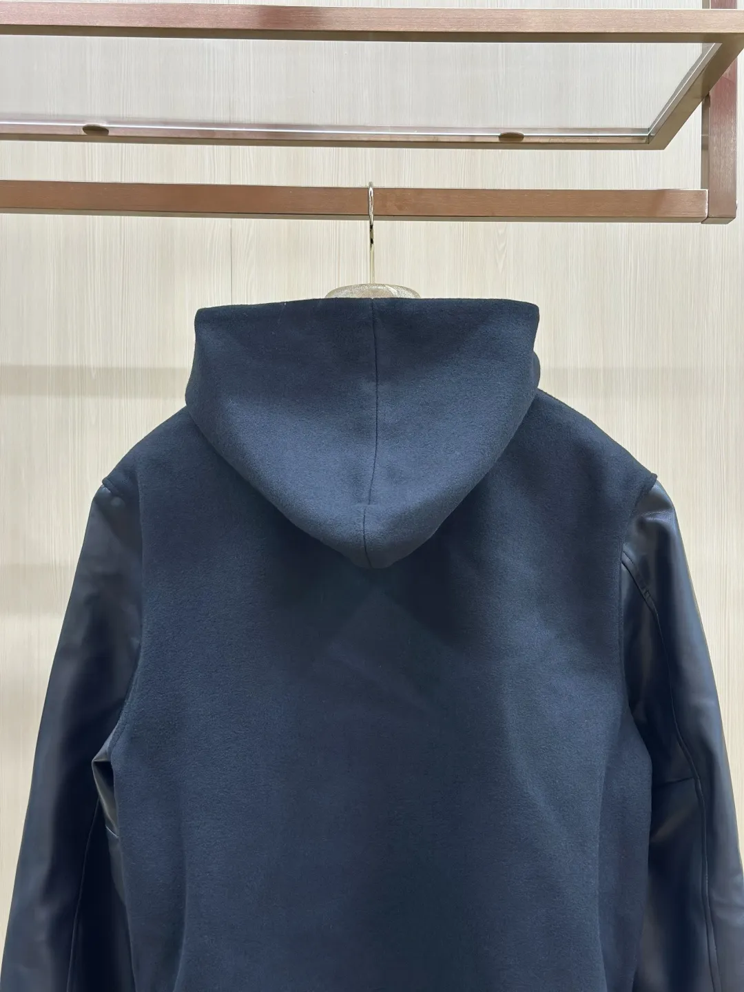 Leather-Sleeve Wool-Blend Hooded Varsity Jacket D40019141 — view 9