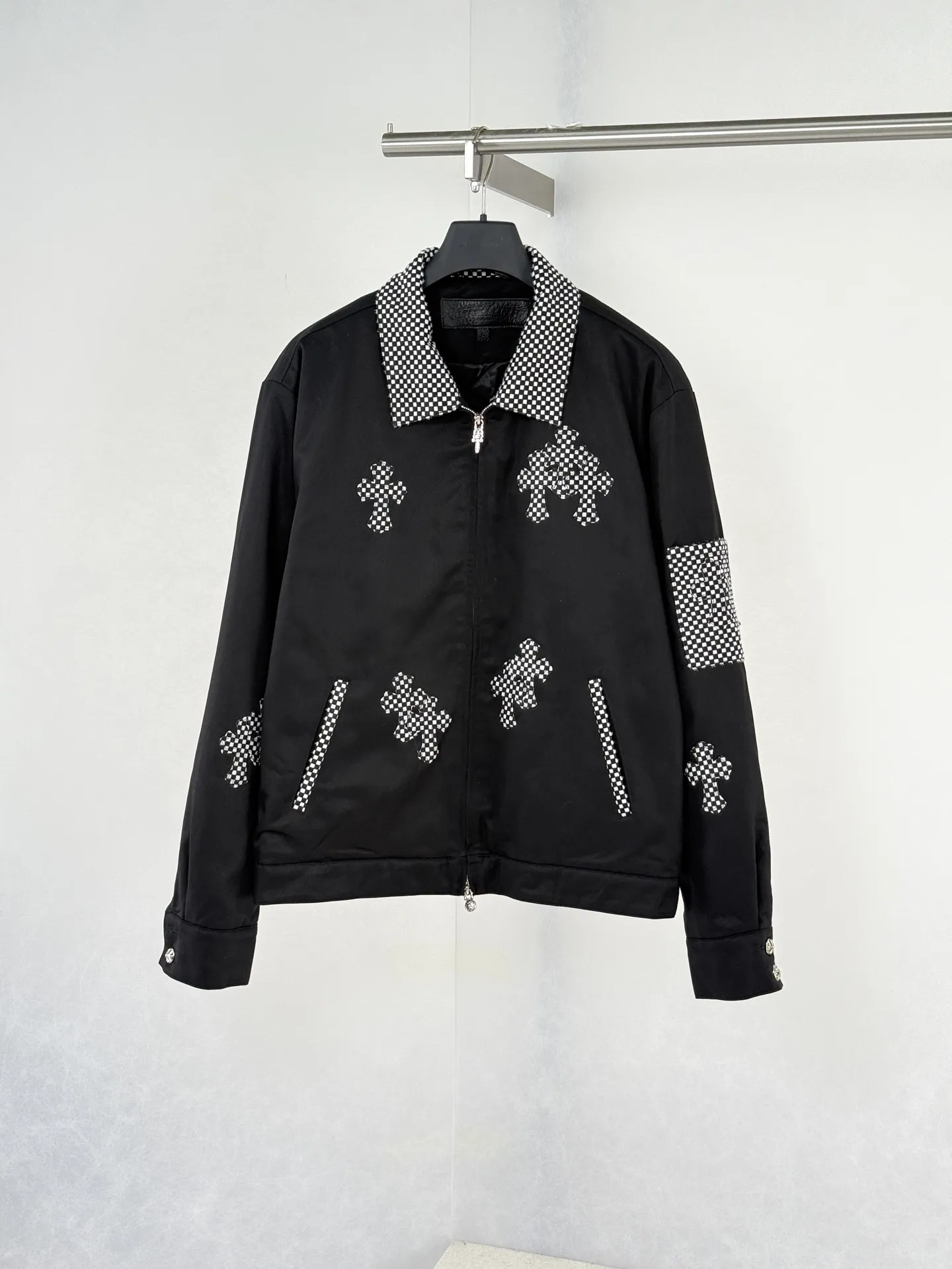 Checkerboard Cross Patchwork Zip-Up Jacket D40020719