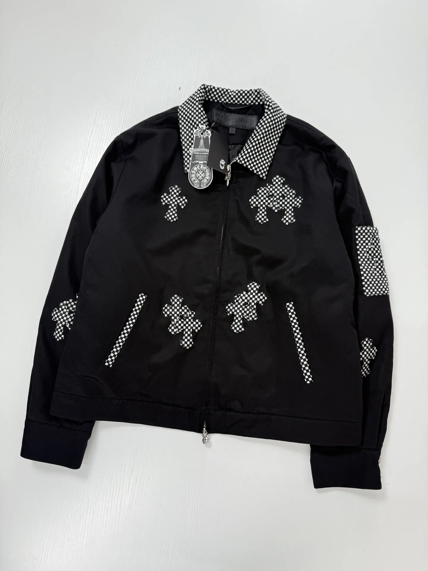 Checkerboard Cross Patchwork Zip-Up Jacket D40020719 — view 3