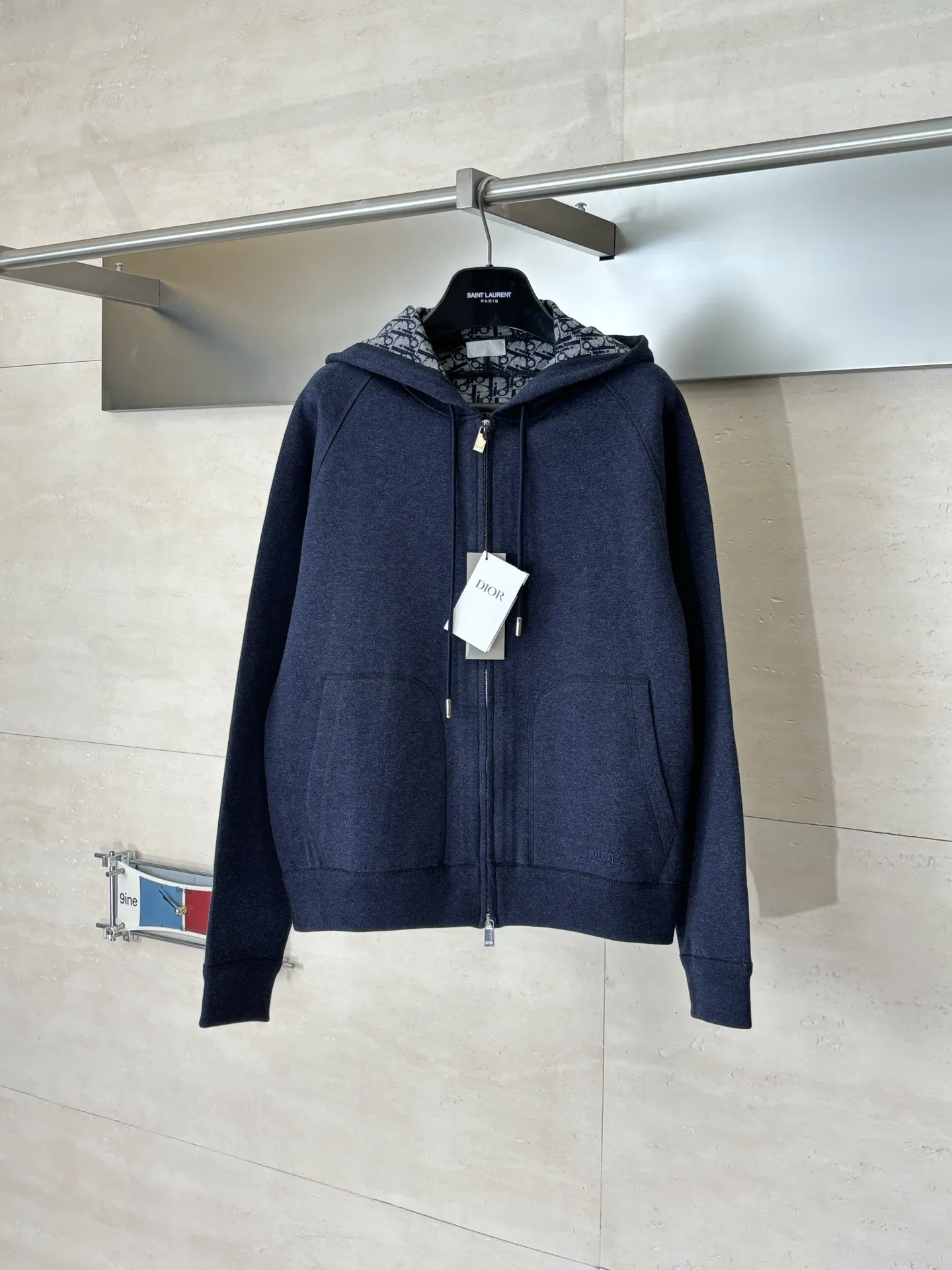 Oblique Jacquard Lined Cotton-Cashmere Zip Hoodie D40020717