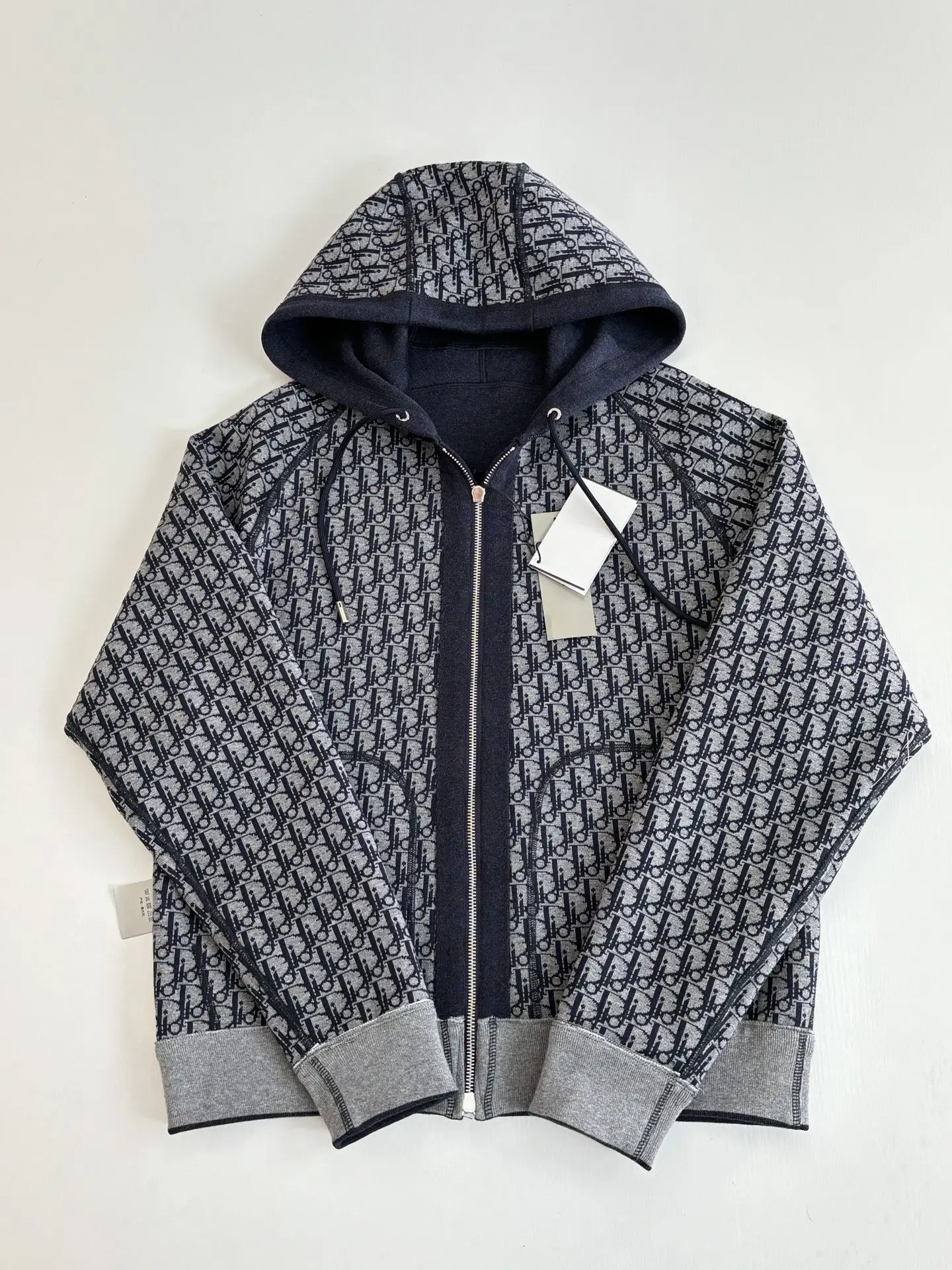 Oblique Jacquard Lined Cotton-Cashmere Zip Hoodie D40020717 — view 4