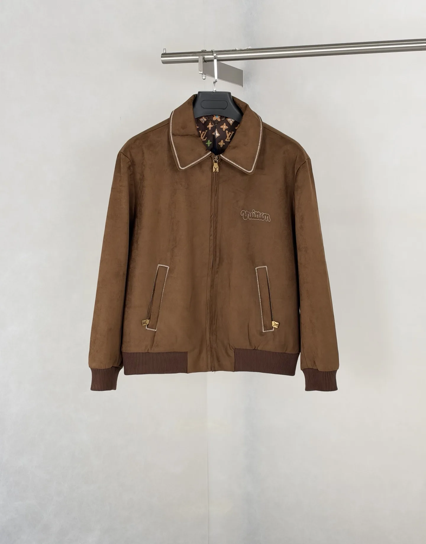 Embroidered Suede Blouson Bomber Jacket D40819187