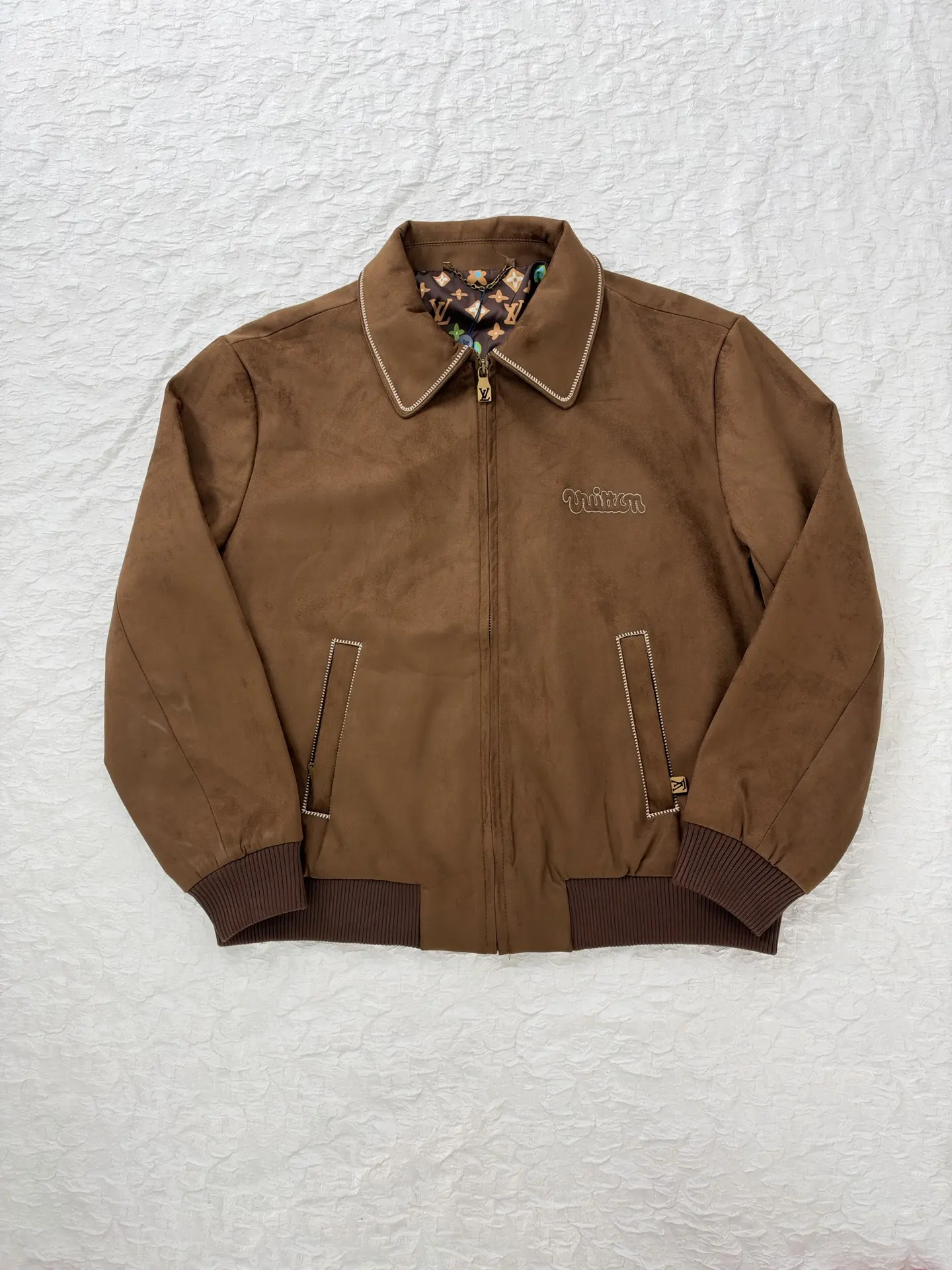 Embroidered Suede Blouson Bomber Jacket D40819187 — view 3