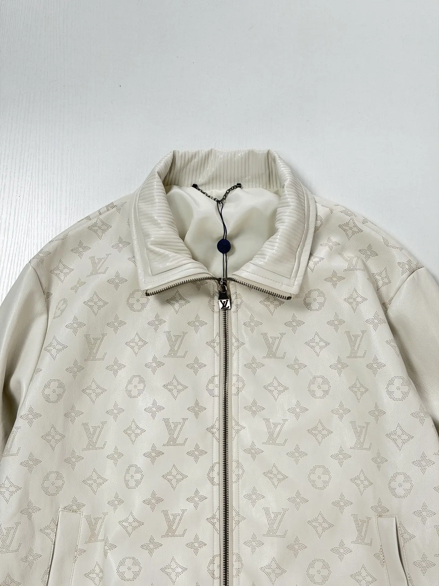 Laser-Cut Monogram Leather Harrington Jacket D41520723 — view 4