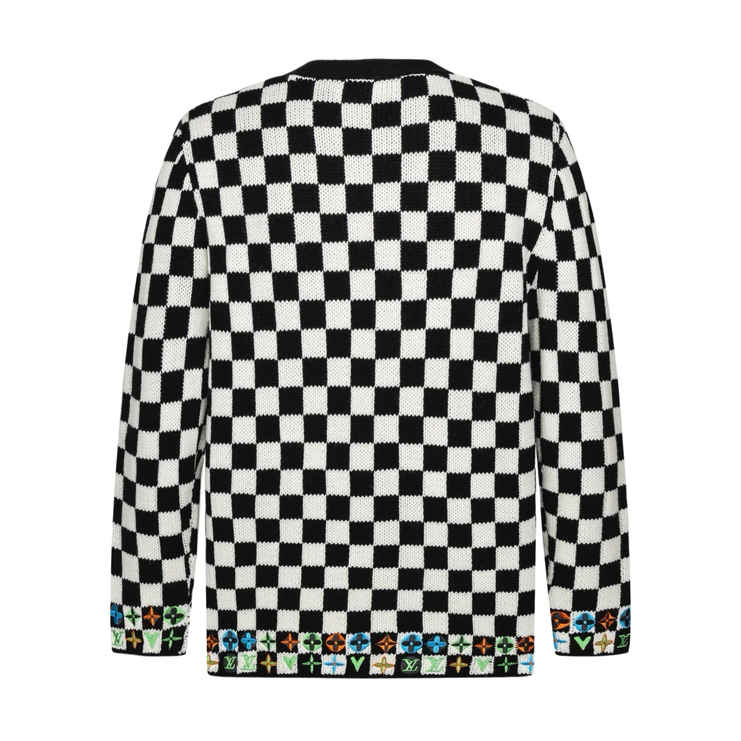 Damier Check Floral Embroidered Wool Cardigan D41521148 — view 2
