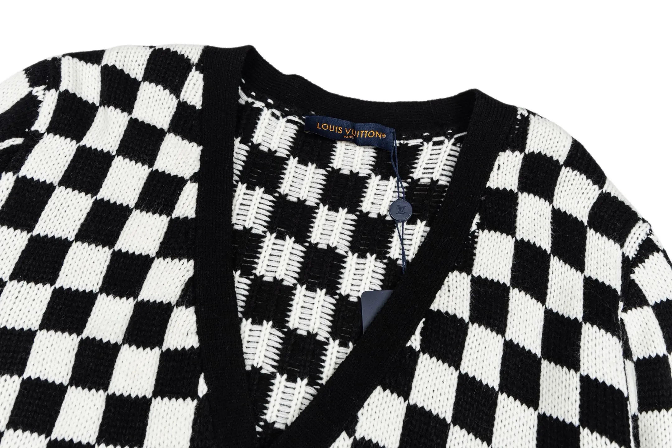 Damier Check Floral Embroidered Wool Cardigan D41521148 — view 3