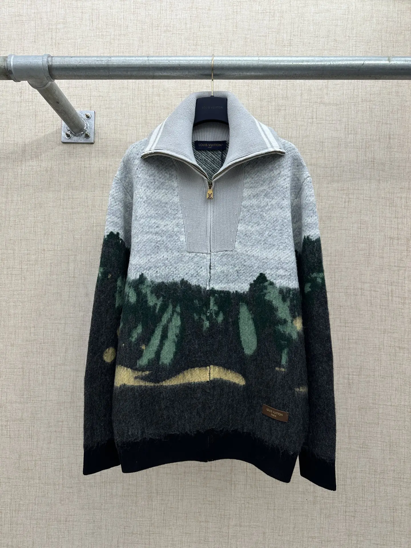 Monogram Highlands Jacquard Mohair-Blend Half-Zip Sweater D42521342