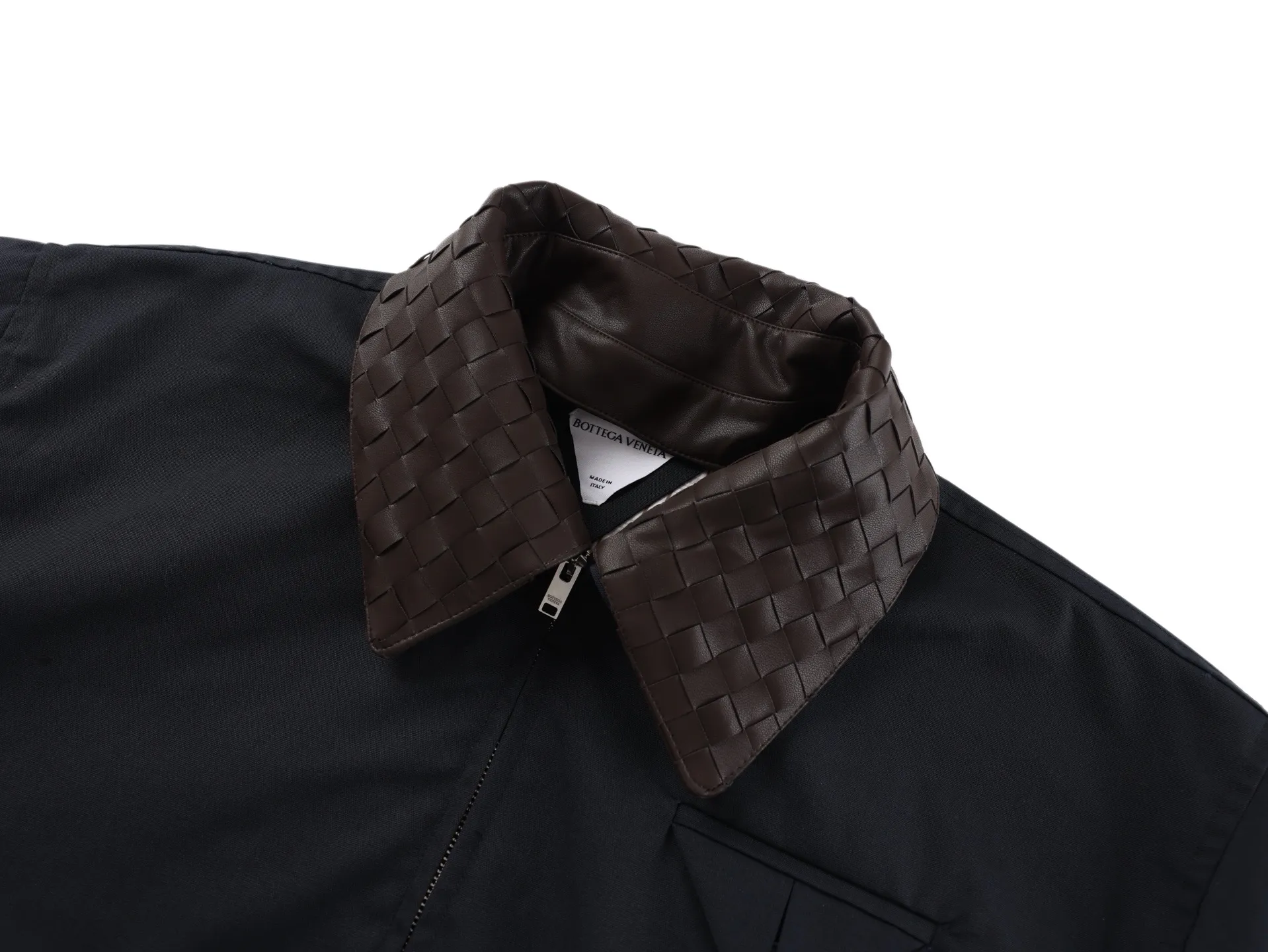 Intrecciato Leather Collar Zip-Up Jacket D43021105 — view 3