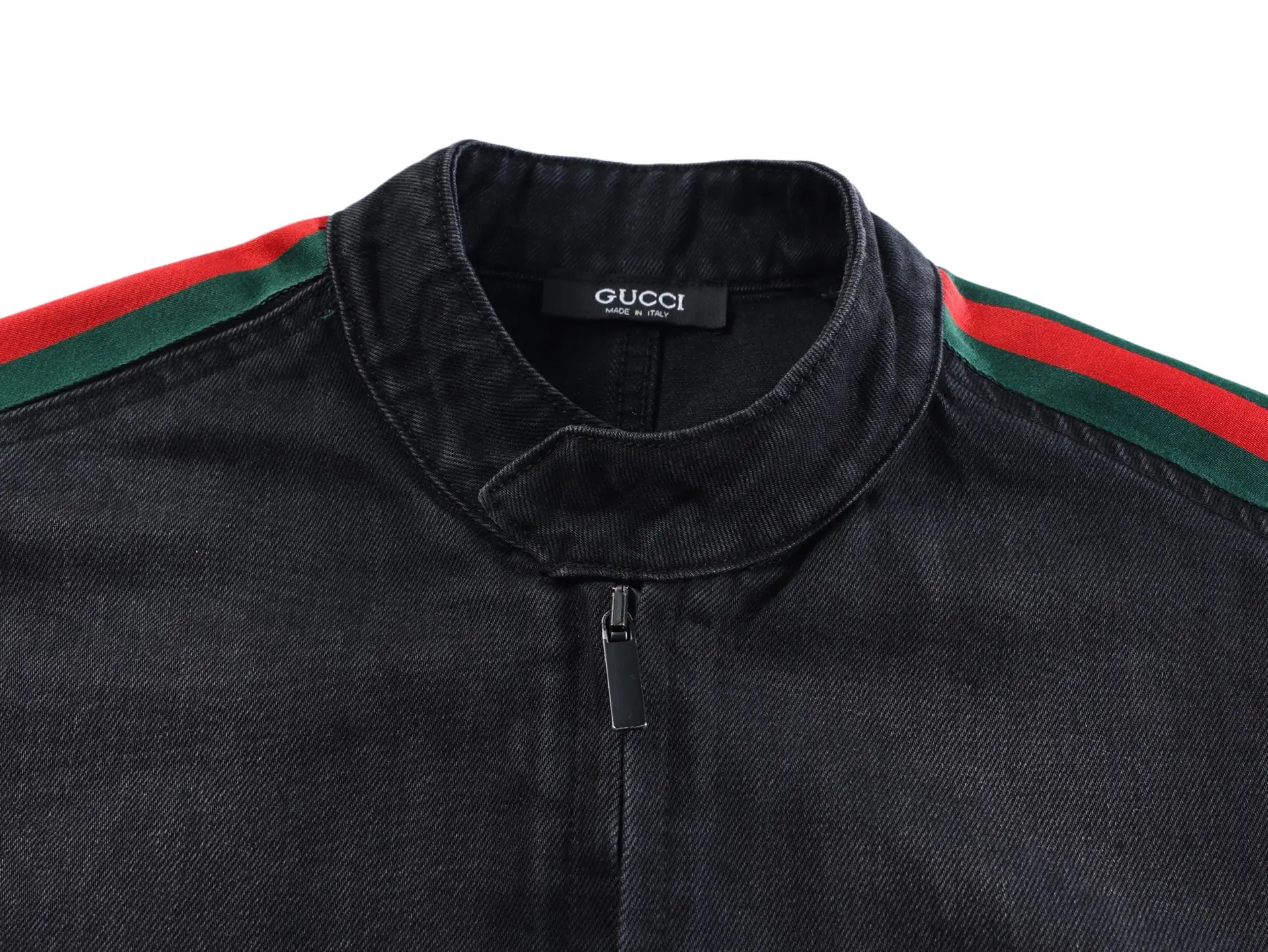 Web-Stripe Washed Denim Biker Jacket D43021145 — view 3