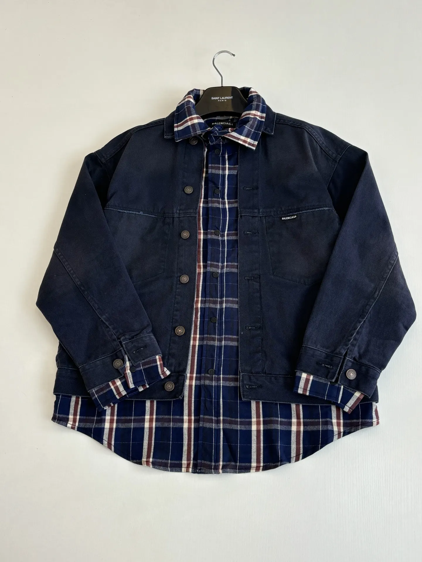 Layered Plaid-Panel Denim Jacket D44020713 — view 3