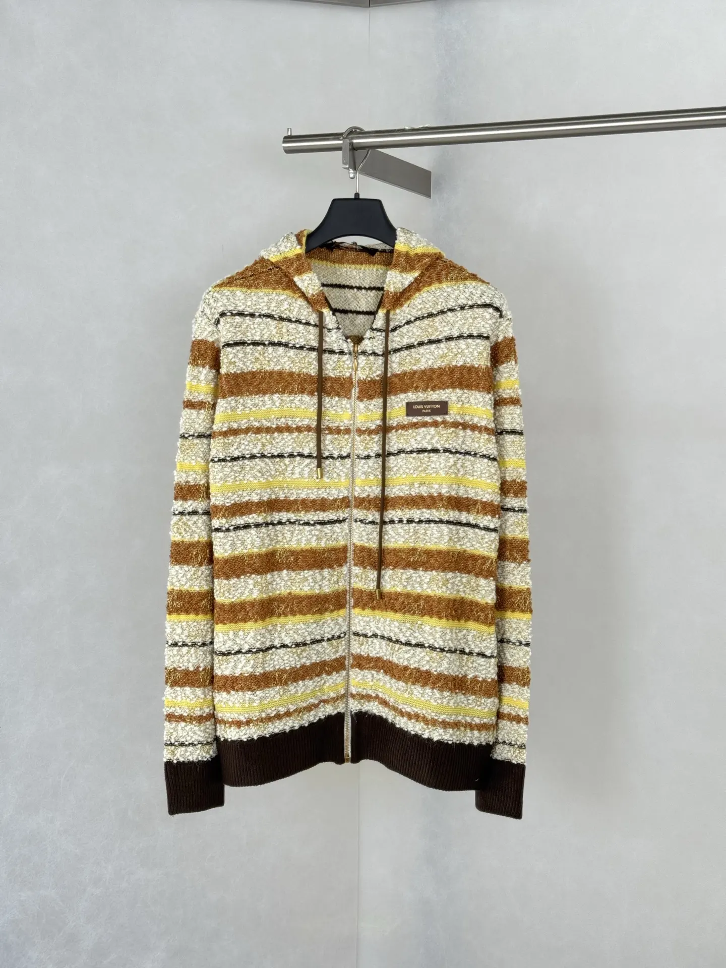 Striped Bouclé Knit Zip-Up Hoodie D44519197