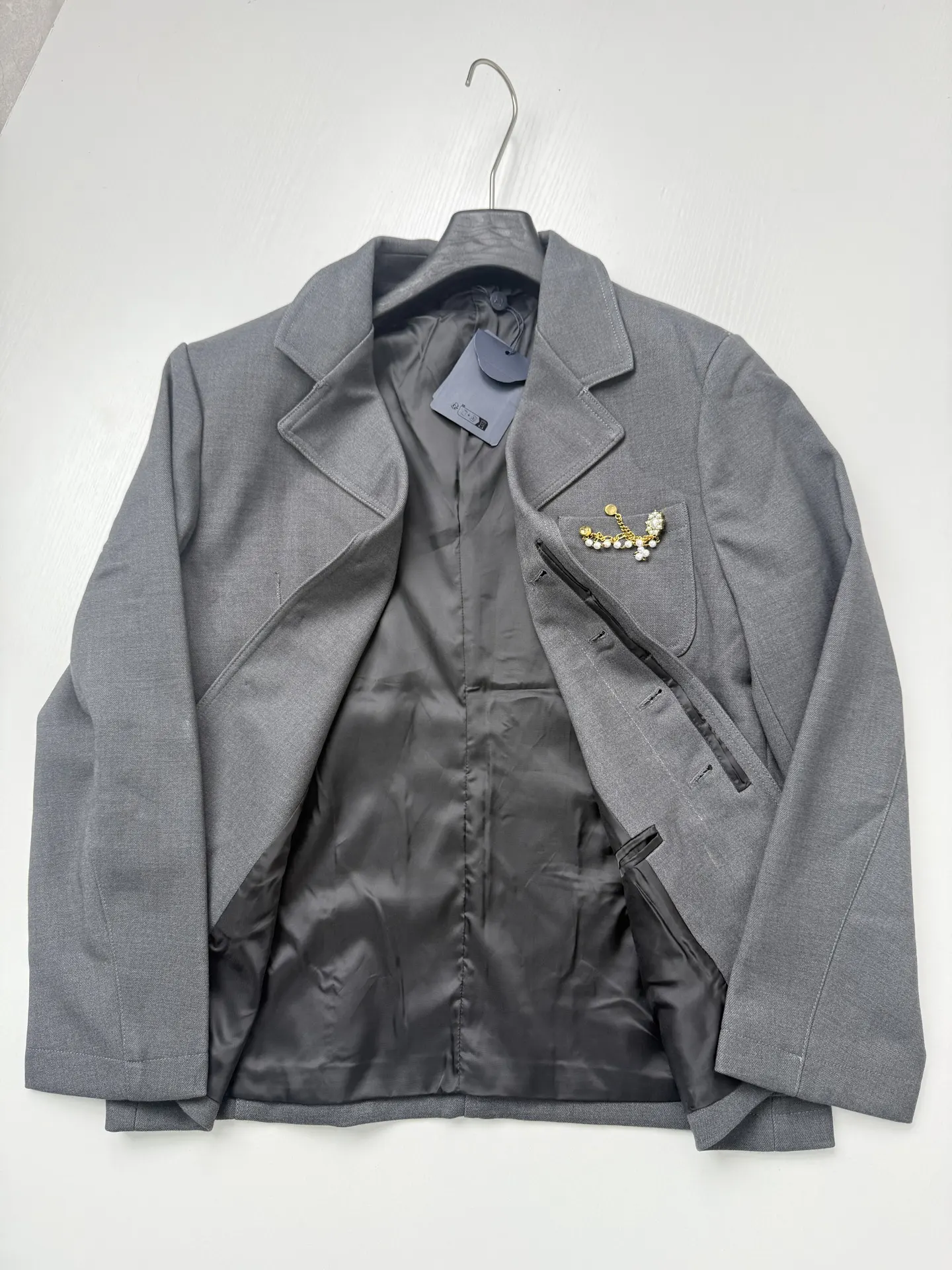 Pearl-Embellished Chain Tailored Jacket D46020700 — view 9