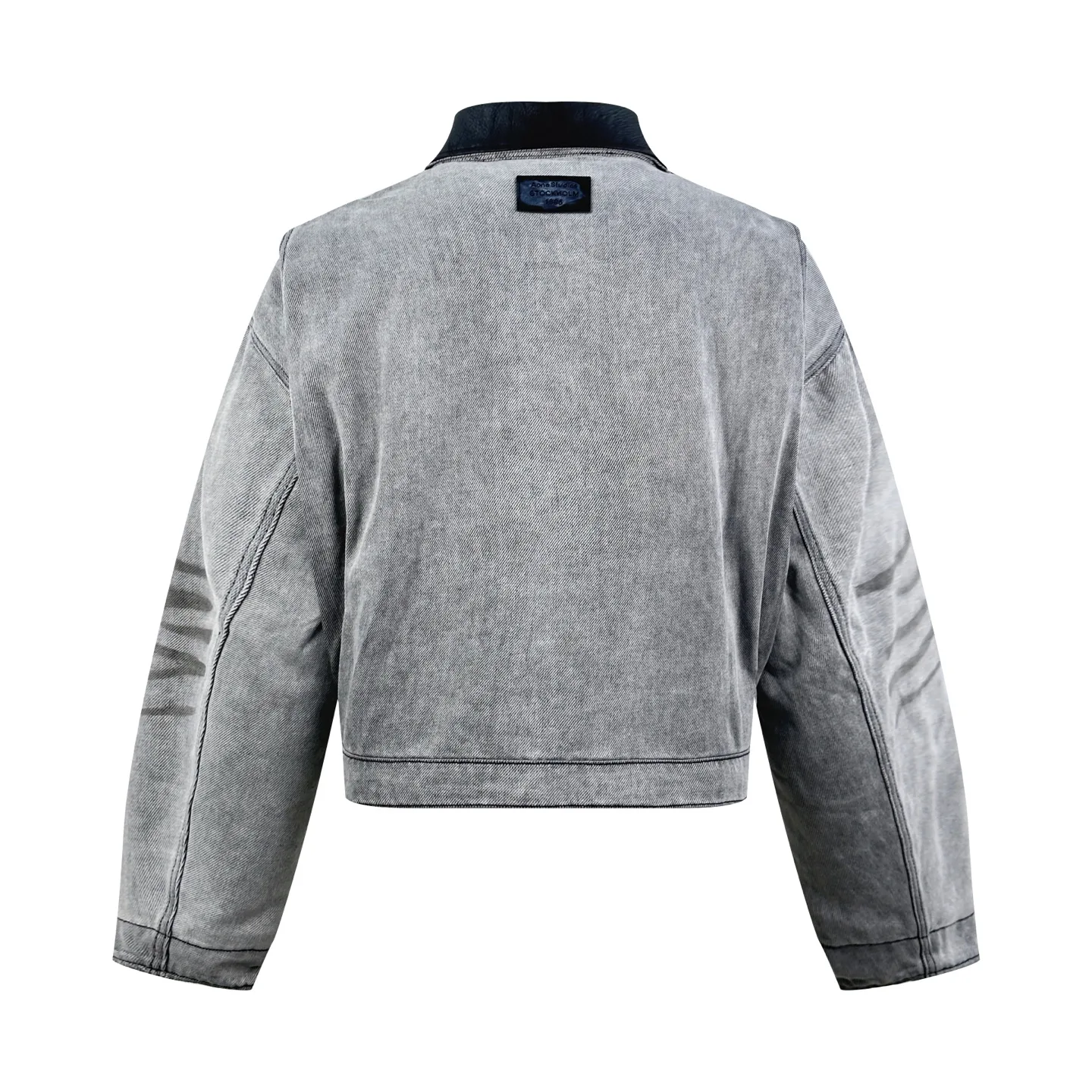 Leather-Trimmed Distressed Denim Work Jacket D50019220 — view 2