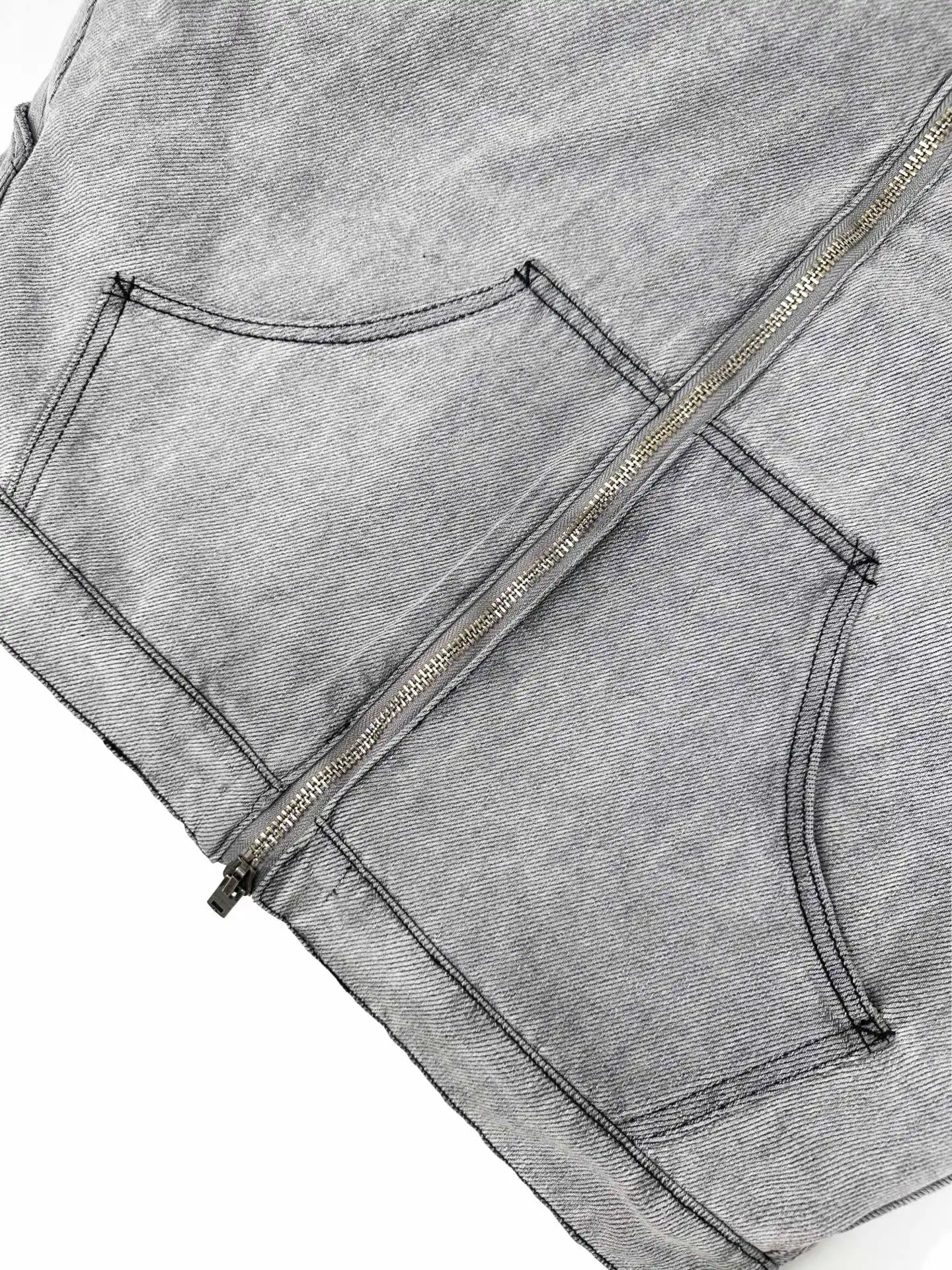 Leather-Trimmed Distressed Denim Work Jacket D50019220 — view 8