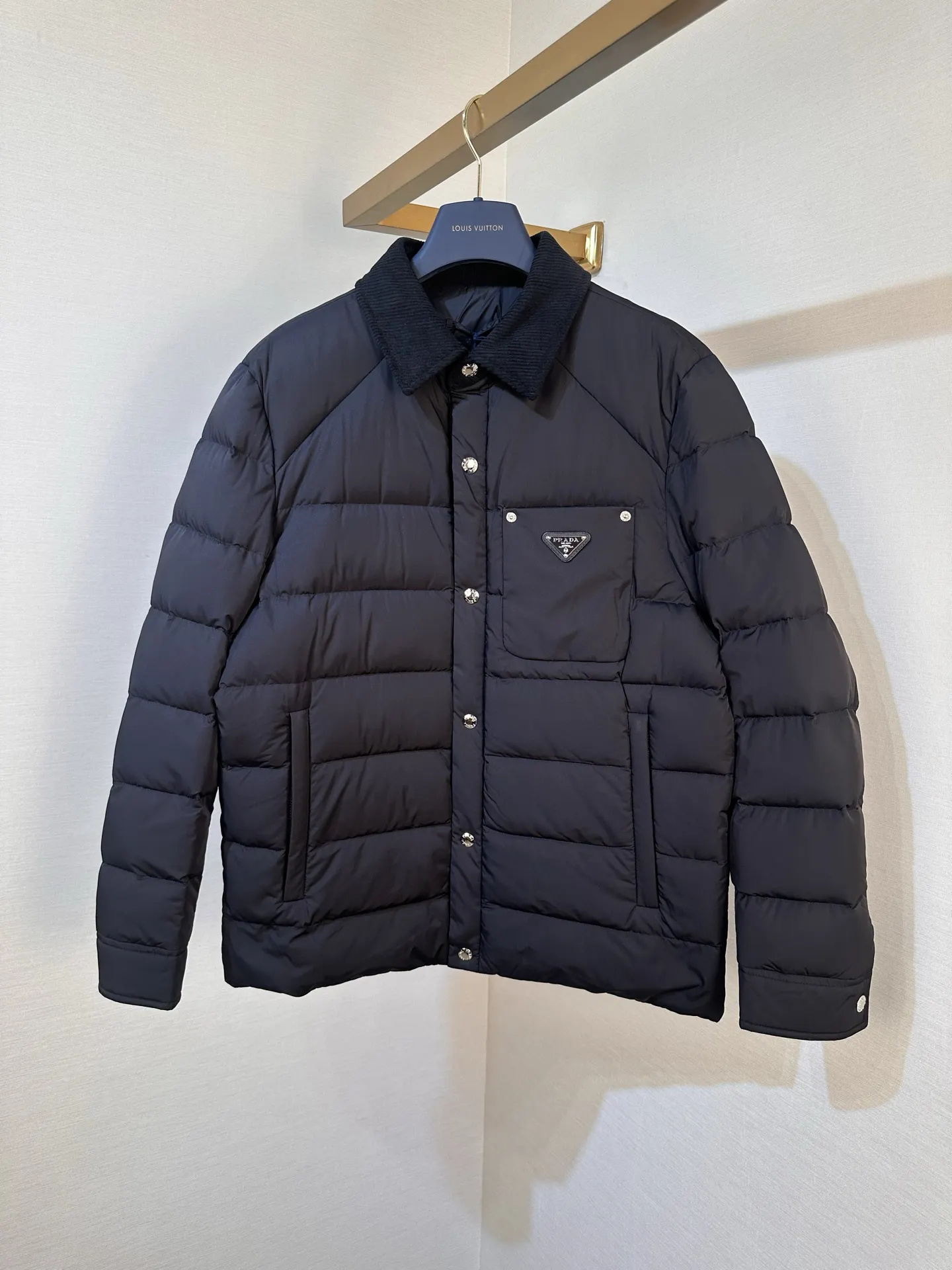 Logo-Patch Quilted Down Jacket with Ribbed Collar D56019209