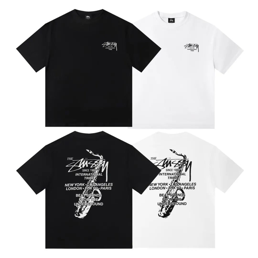 Saxophone Graphic Print Cotton T-Shirt D4815718