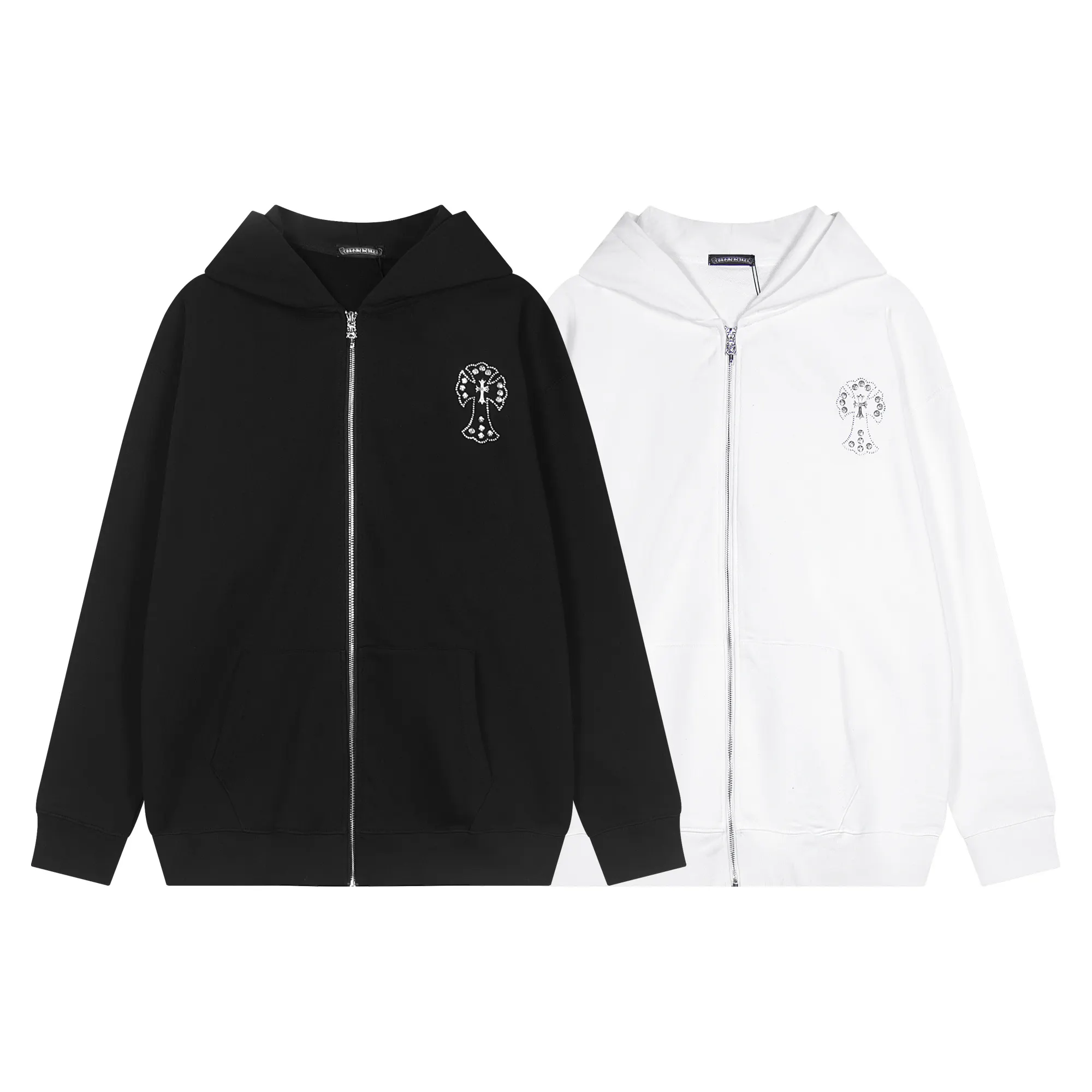 Rhinestone Cross Logo Zip-Up Hoodie D13515546