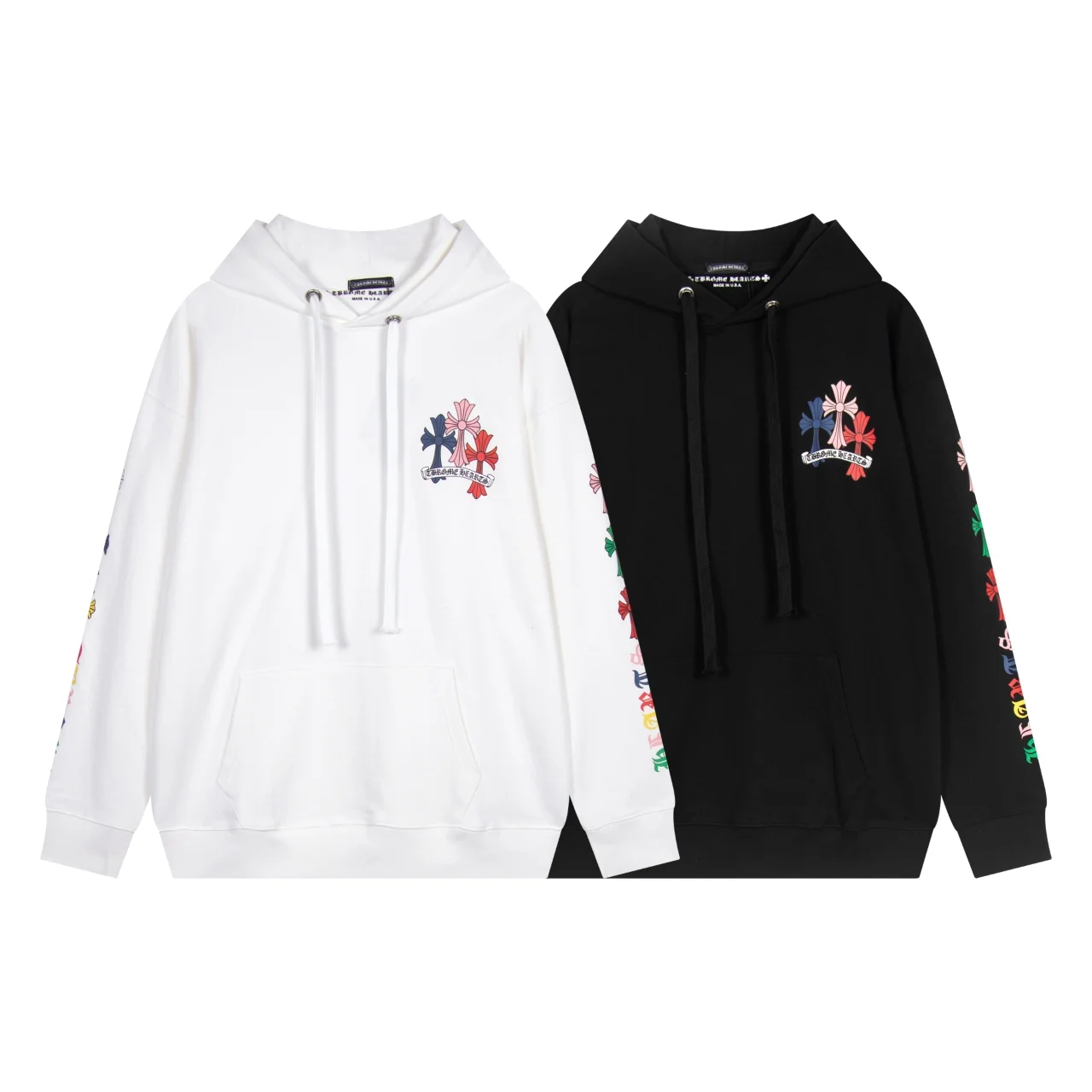 Multicolor Cross Print Fleece Hoodie D12515536