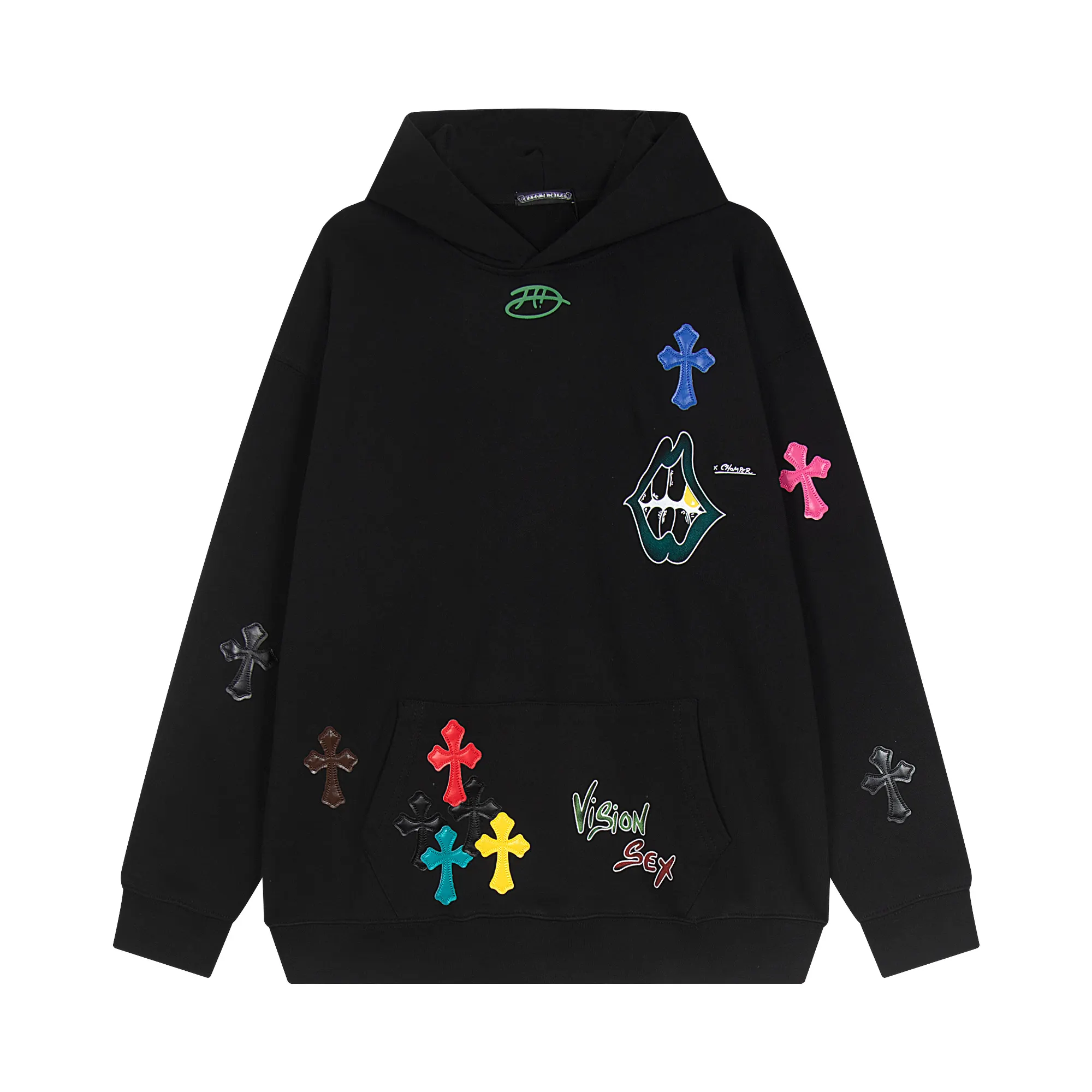 Multi-Color Leather Patch Cross Hoodie D14515522