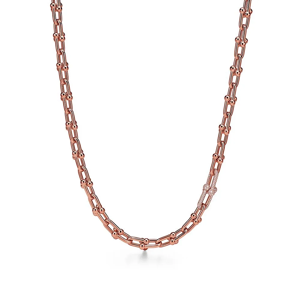 HardWear Graduated Link Necklace in 18K Rose Gold with Diamonds D24017562
