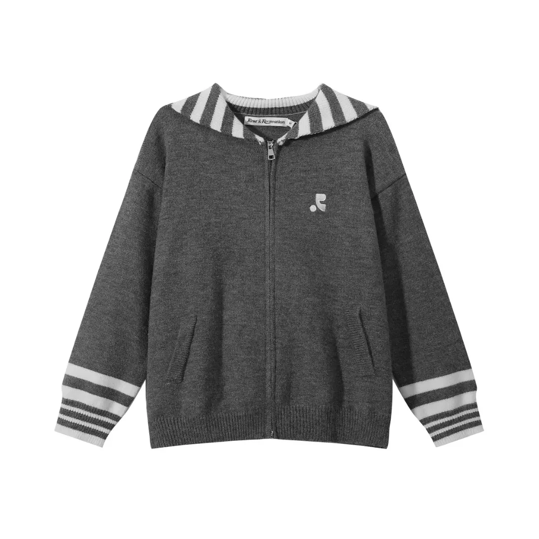 Striped Sailor Collar Zip-Up Knit Cardigan D11815601 — view 2