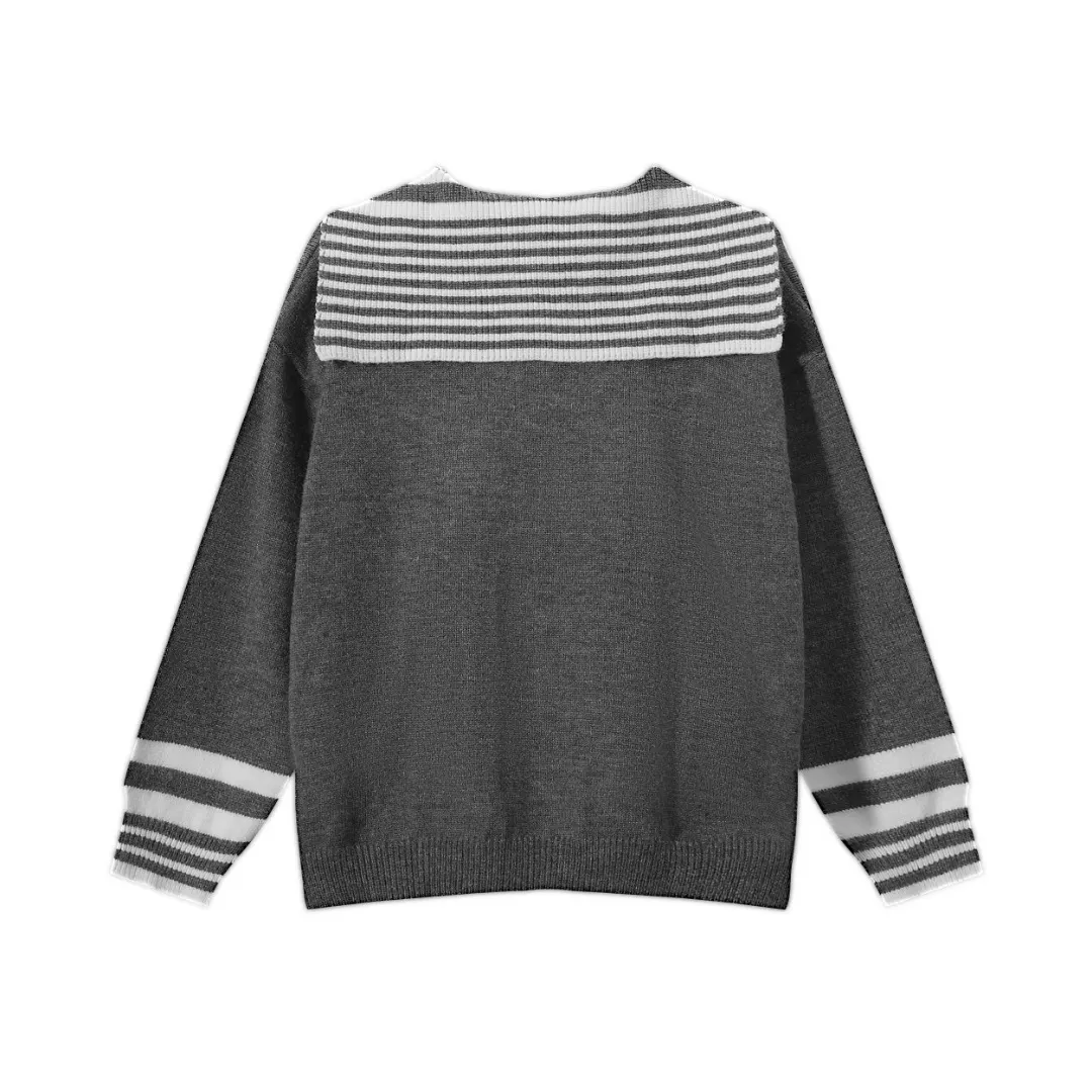 Striped Sailor Collar Zip-Up Knit Cardigan D11815601 — view 3