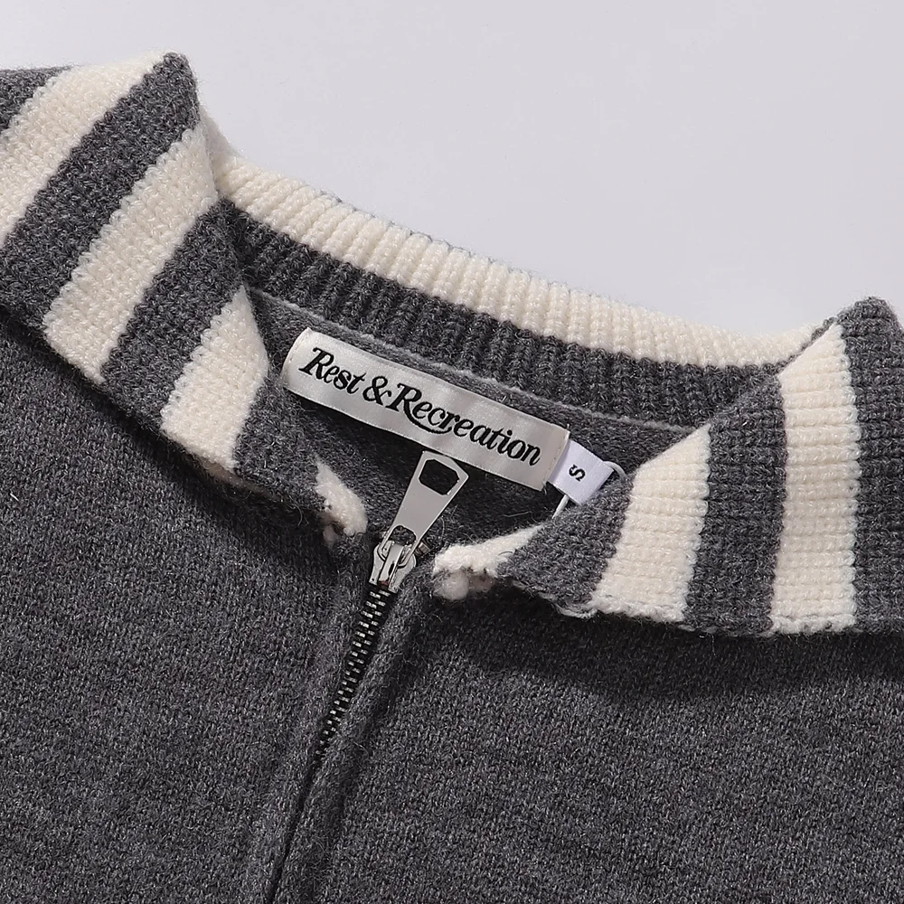 Striped Sailor Collar Zip-Up Knit Cardigan D11815601 — view 4