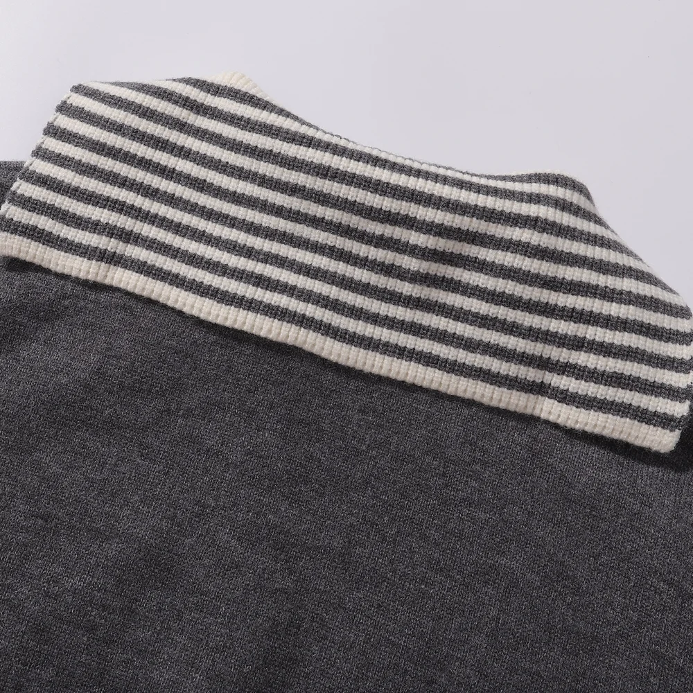 Striped Sailor Collar Zip-Up Knit Cardigan D11815601 — view 7