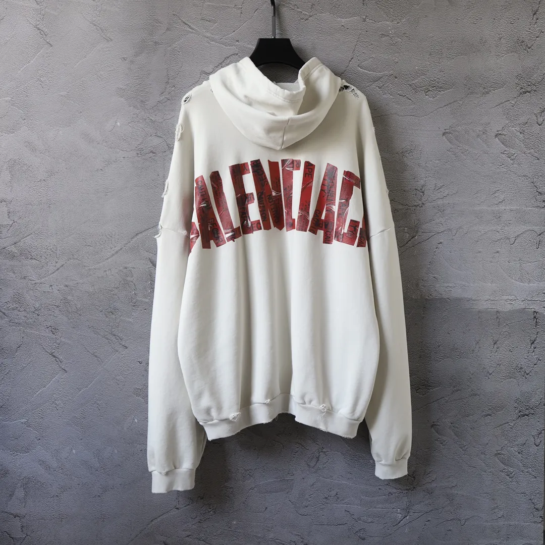 Distressed Logo Print Zip-Up Hoodie D30921330
