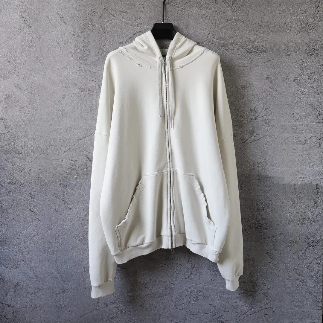 Distressed Logo Print Zip-Up Hoodie D30921330 — view 2
