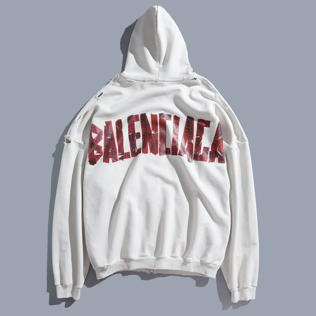 Distressed Logo Print Zip-Up Hoodie D30921330 — view 10