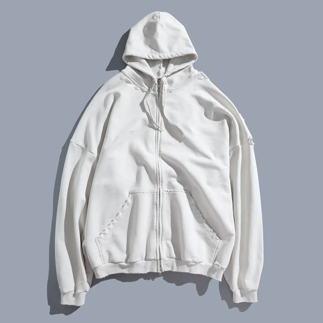 Distressed Logo Print Zip-Up Hoodie D30921330 — view 11