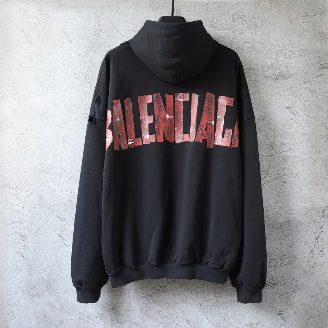 Distressed Tape Logo Zip-Up Hoodie D30921329