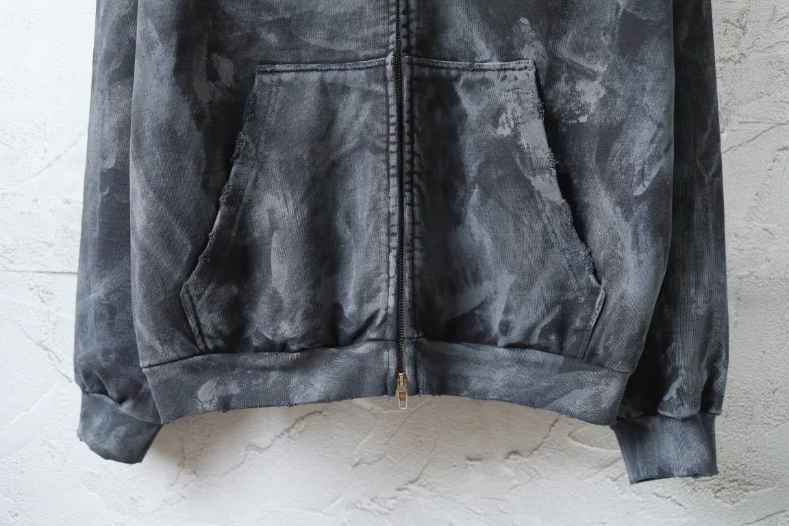 3B Logo Embroidered Mud-Wash Zip-Up Hoodie D31921335 — view 5