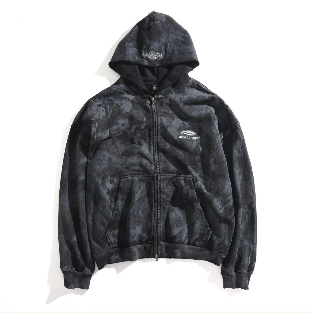 3B Logo Embroidered Mud-Wash Zip-Up Hoodie D31921335 — view 10