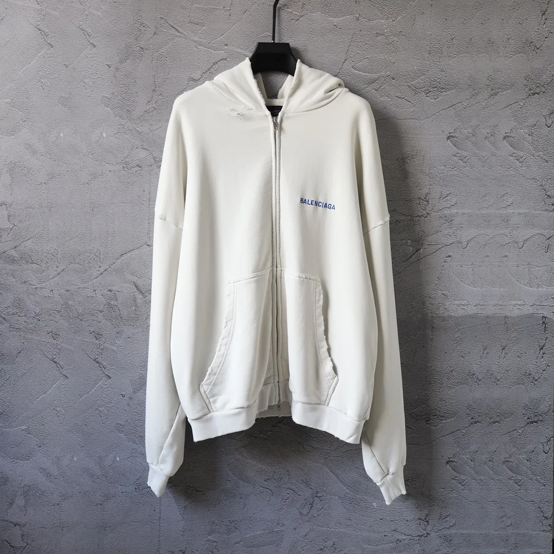 Distressed Logo-Embroidered Zip-Up Hoodie D29921336